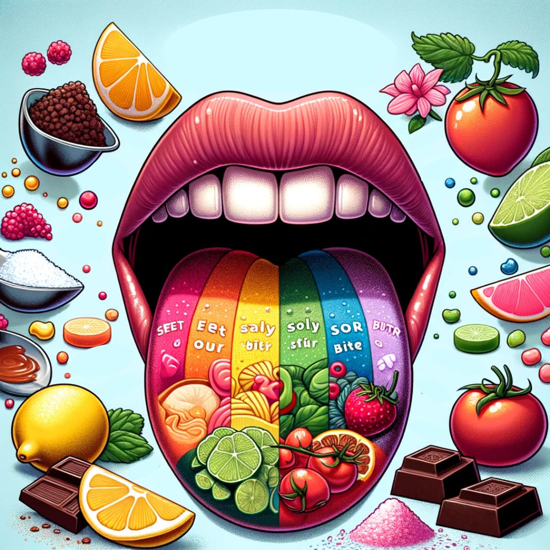 Uma imagem ilustrando a língua e os diferentes sabores que ela pode detectar.