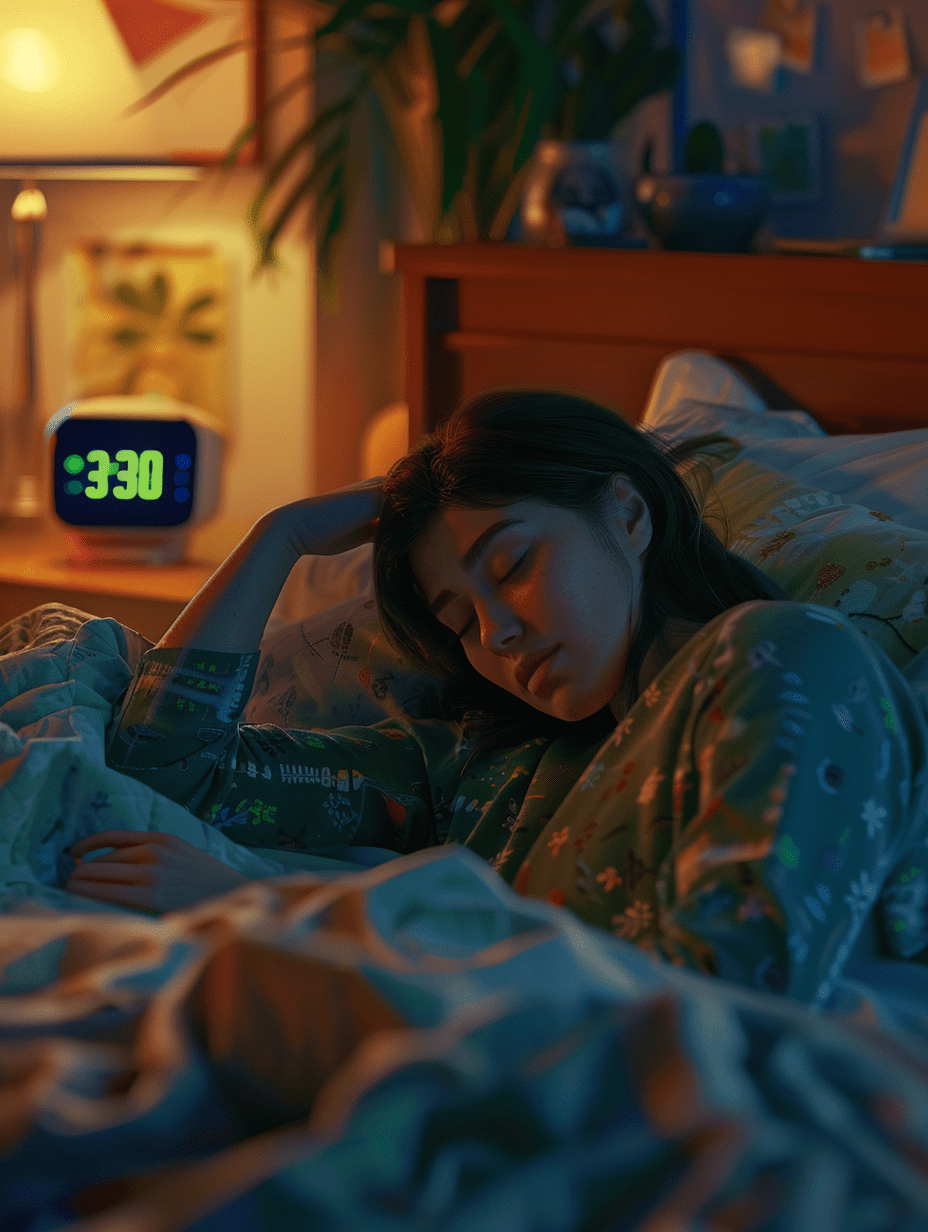 Mulher de meia-idade sentada na cama durante a madrugada, simbolizando os efeitos da menopausa no sono.